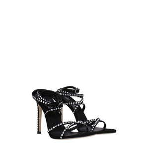 Paris Texas Black Leather Stiletto Heels Sandals