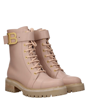 Balmain Beige Leather Ankle Boots