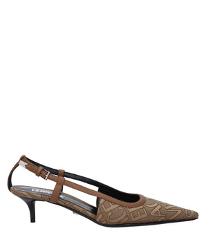 Versace Beige Fabric Mid Heel Pumps