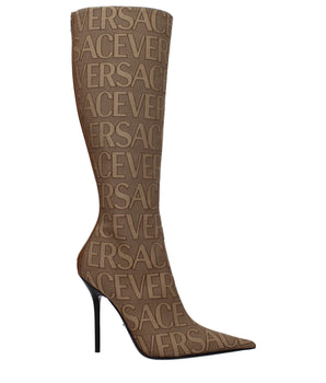 Versace Beige Fabric High Heel Boots