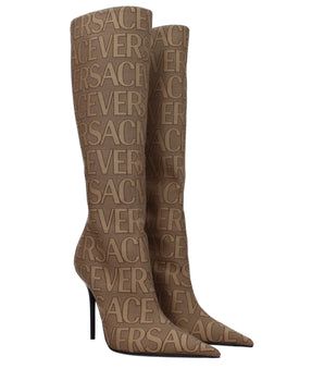 Versace Beige Fabric High Heel Boots
