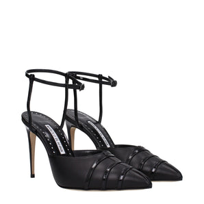 Manolo Blahnik Black Leather High Heel Pumps