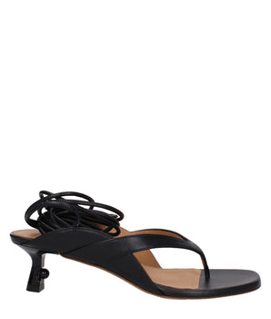 Off-White Black Leather Flip-Flop Sandals