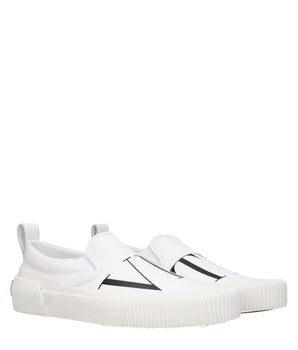 Valentino Garavani White Fabric Slip-On Loafers
