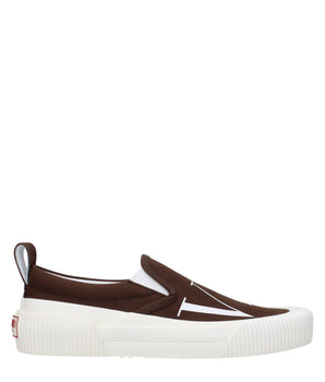 Valentino Garavani Brown Fabric Slip-On Loafers