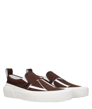 Valentino Garavani Brown Fabric Slip-On Loafers
