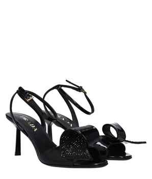 Prada Black Leather Stiletto Heel Sandals