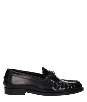 Versace Black Leather Slip-On Loafers