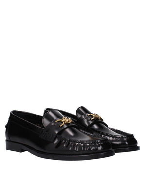 Versace Black Leather Slip-On Loafers