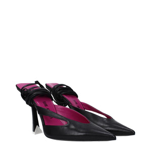 The Attico Black Leather Stiletto Heels Sandals