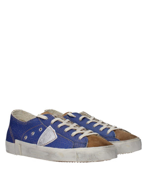 Philippe Model Blue Leather Low Top Sneakers