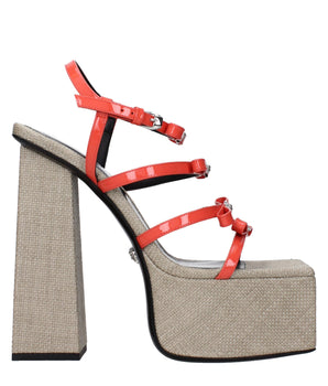 Versace Orange Leather Platform Sandals