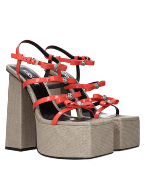 Versace Orange Leather Platform Sandals