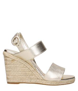 Prada Gold Leather Wedge Sandals