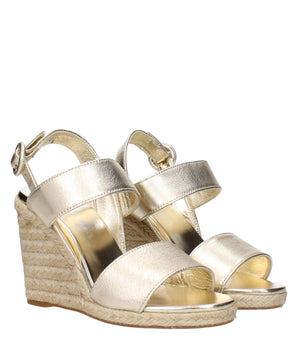 Prada Gold Leather Wedge Sandals