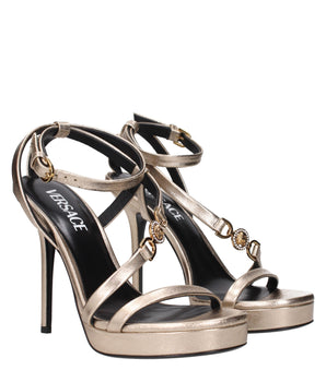 Versace Gold Leather Stiletto Heel Sandals