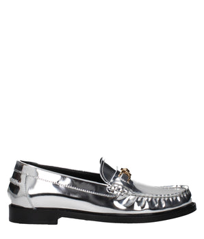 Versace Gray Leather Slip-On Loafers
