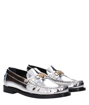 Versace Gray Leather Slip-On Loafers