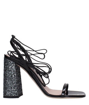 Miu Miu Black Leather Platform Sandals