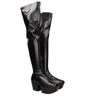 Prada Black Leather Over The Knee