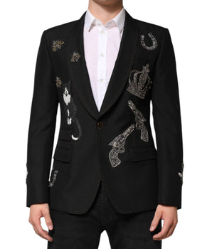 Dolce &amp; Gabbana Black Bee Crown Embellished Suit Coat Blazer