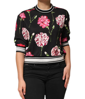 Dolce & Gabbana Black Floral Print Cotton Short Sleeves Top