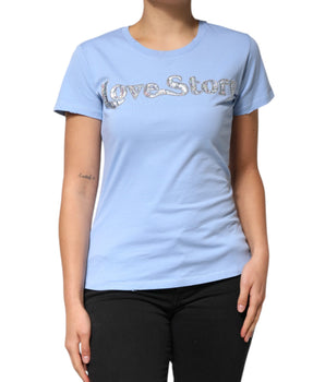 PINKO Blue Love Story Sequined Embellished Short Sleeves T-shirt