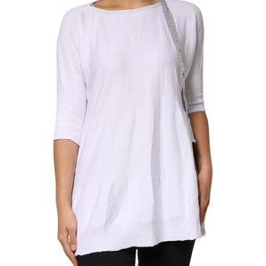 PINK MEMORIES White Cotton Short Sleeves Round Neck Blouse Top
