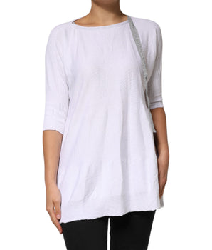 PINK MEMORIES White Cotton Short Sleeves Round Neck Blouse Top