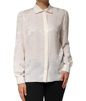 Dolce &amp; Gabbana White Silk Long Sleeves Collared Shirt Top