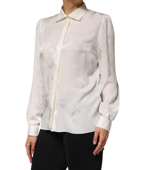 Dolce &amp; Gabbana White Silk Long Sleeves Collared Shirt Top
