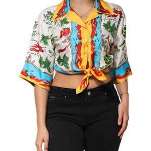 Dolce & Gabbana Multicolor Chili Silk Cropped Blouse Top