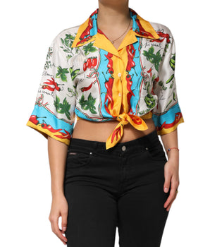 Dolce &amp; Gabbana Multicolor Chili Silk Cropped Blouse Top