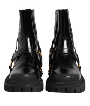 Dolce &amp; Gabbana Black Leather Chelsea Men Short Boots Shoes