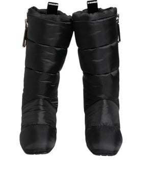 Dolce & Gabbana Black Padded Mid Calf Logo Heel Boots Shoes