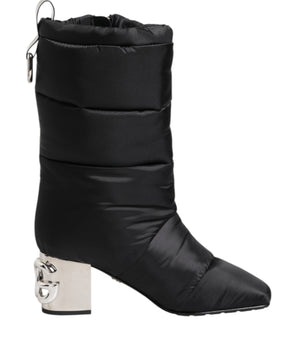 Dolce & Gabbana Black Padded Mid Calf Logo Heel Boots Shoes