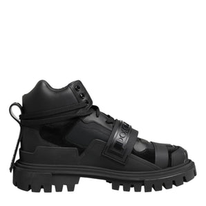 Dolce & Gabbana Black Leather Trekking Sneakers Boots Shoes