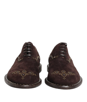 Dolce &amp; Gabbana Brown Velvet Lace Up Oxford Dress Shoes