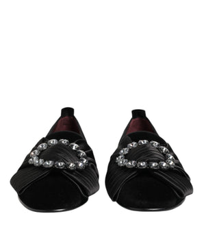 Dolce &amp; Gabbana Black VATICANO Crystal Ribbon Slip On Shoes