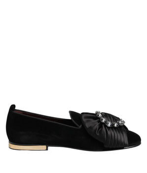 Dolce &amp; Gabbana Black VATICANO Crystal Ribbon Slip On Shoes