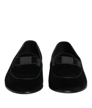 Dolce & Gabbana Black Velvet Loafers Formal Men Dress Shoes