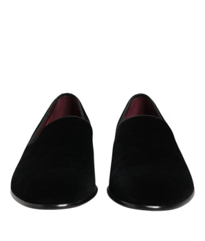 Dolce &amp; Gabbana Black Velvet Slip On Loafers Men's Formal Shoes