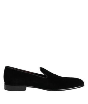 Dolce &amp; Gabbana Black Velvet Slip On Loafers Men's Formal Shoes