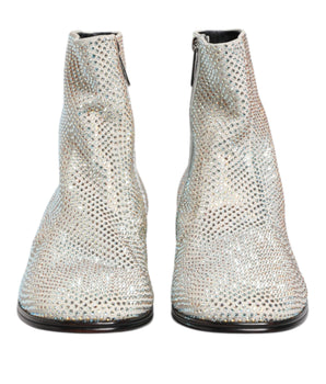 Dolce &amp; Gabbana White Strass DG Logo Heels Ankle Boots Shoes
