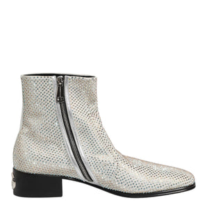 Dolce & Gabbana White Strass DG Logo Heels Ankle Boots Shoes