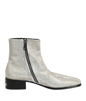 Dolce &amp; Gabbana White Strass DG Logo Heels Ankle Boots Shoes