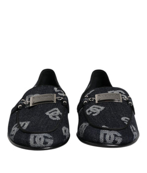 Dolce &amp; Gabbana Blue Logo Cotton Loafers Formal Dress Shoes