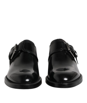 Dolce &amp; Gabbana Black Leather Monk Strap Derby Formal Shoes