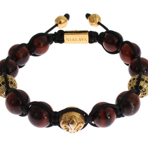 Pulsera de oro con circonitas y ojo de tigre rojo radiante de Nialaya