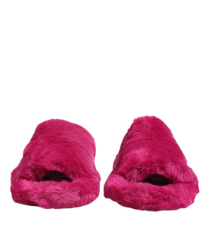 Dolce &amp; Gabbana Pink Acrylic Faux Fur Mens Flats Sandals Shoes